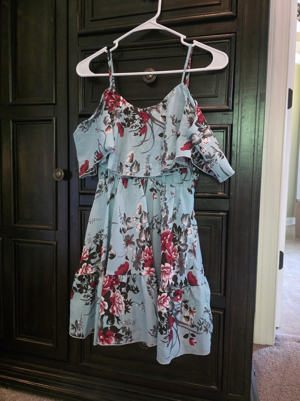 Blue Floral Cold-Shoulder Dress